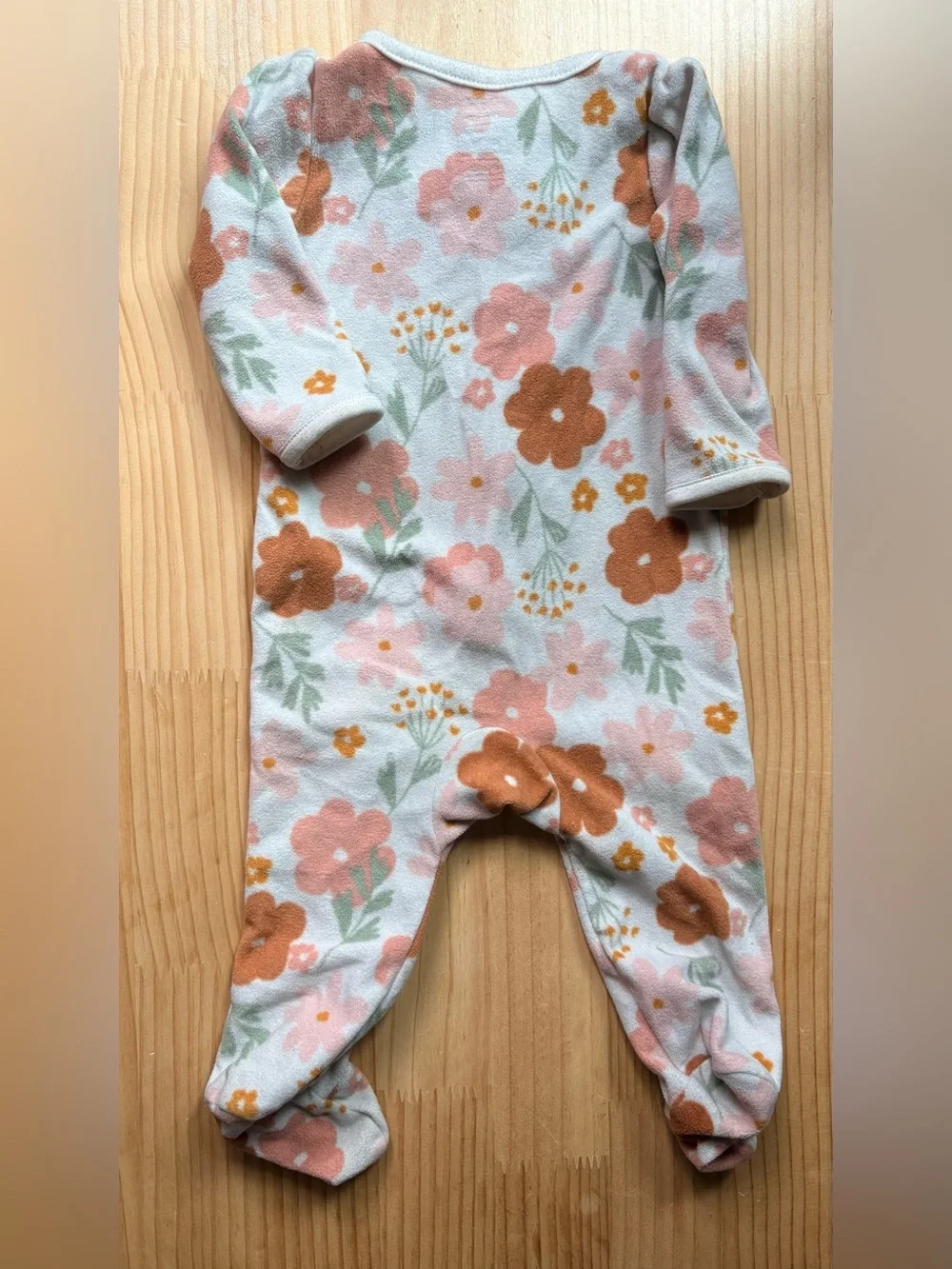 Carter's Floral Fleece Footed One-Piece in Pink, Rust & Green